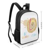 Kids' school backpack with lion graphic and 'Be Curious' text. Features side pockets, ideal for school, travel, and camping.