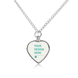 Customizable Alloy heart pendant necklace with "YOUR DESIGN HERE" text for pet's photo or ashes.