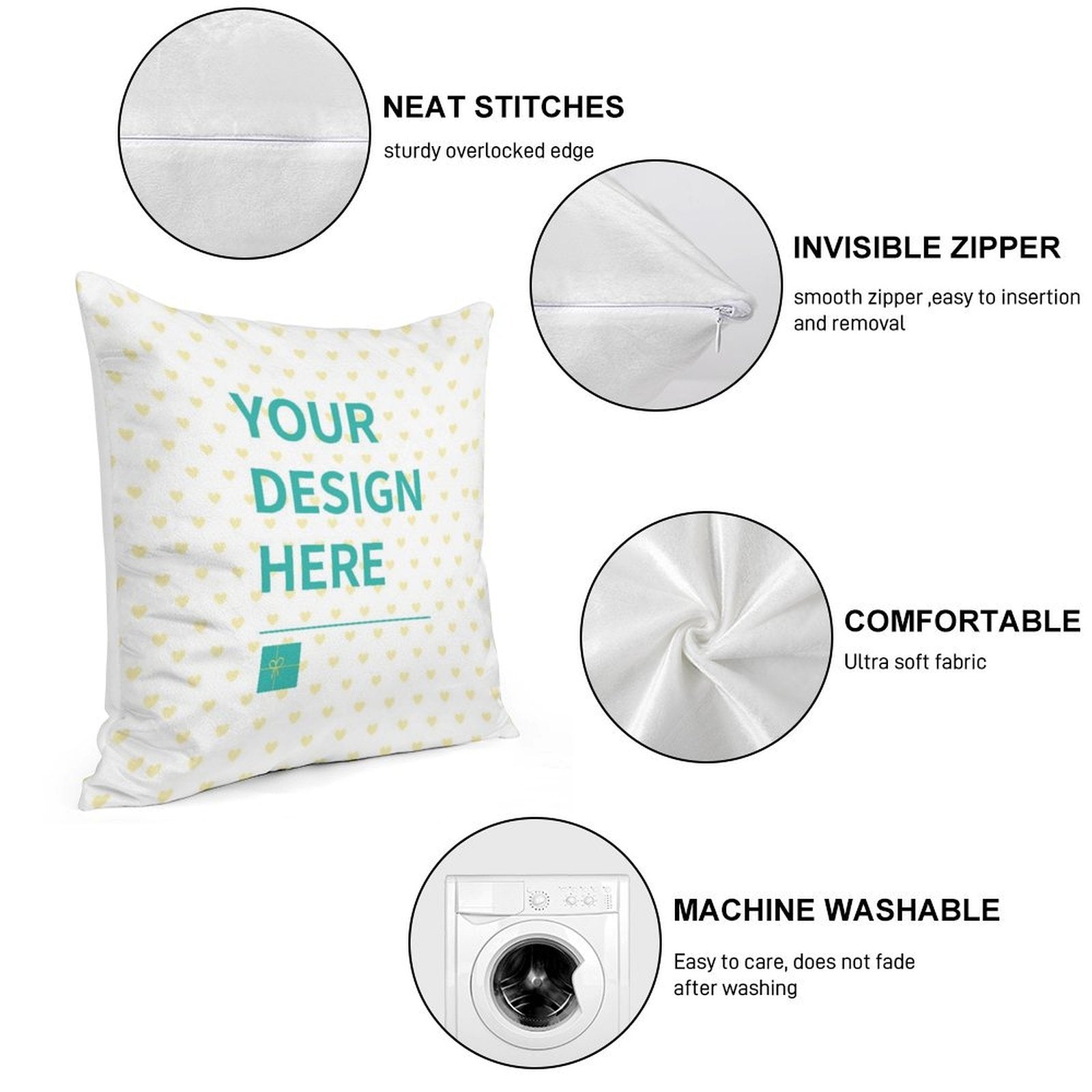 Custom golden velvet pillowcase with personalized design, featuring soft fabric, invisible zipper, and machine washable.