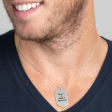 Custom Engraved Silver Dog Tag Necklace for Men. Personalized with Names and Date.
