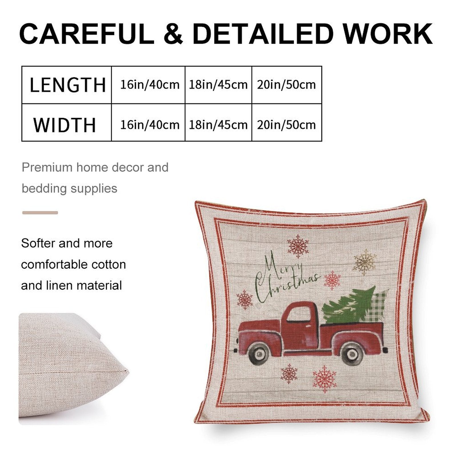 Christmas pillow cover, cotton linen material with red truck and tree design, home decor