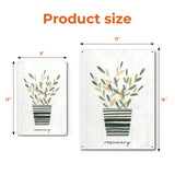 Rosemary plant metal sign, product size comparison, iron wall art for home decor, Boho style, Made in USA.