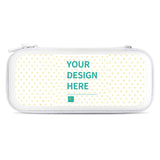 Customizable Nintendo Switch carrying case with 'YOUR DESIGN HERE' text, white EVA material, perfect for travel.