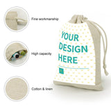 Custom burlap bag with drawstrings, personalized with 'YOUR DESIGN HERE,' ideal for birthday gifts and special occasions.