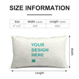 Customizable throw pillow cover with 'YOUR DESIGN HERE' text, plush fabric, and a heart pattern for sofa or bed.