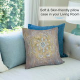 Gold mandala plush pillow cover on sofa, short plush fabric for living room decor, skin-friendly, soft