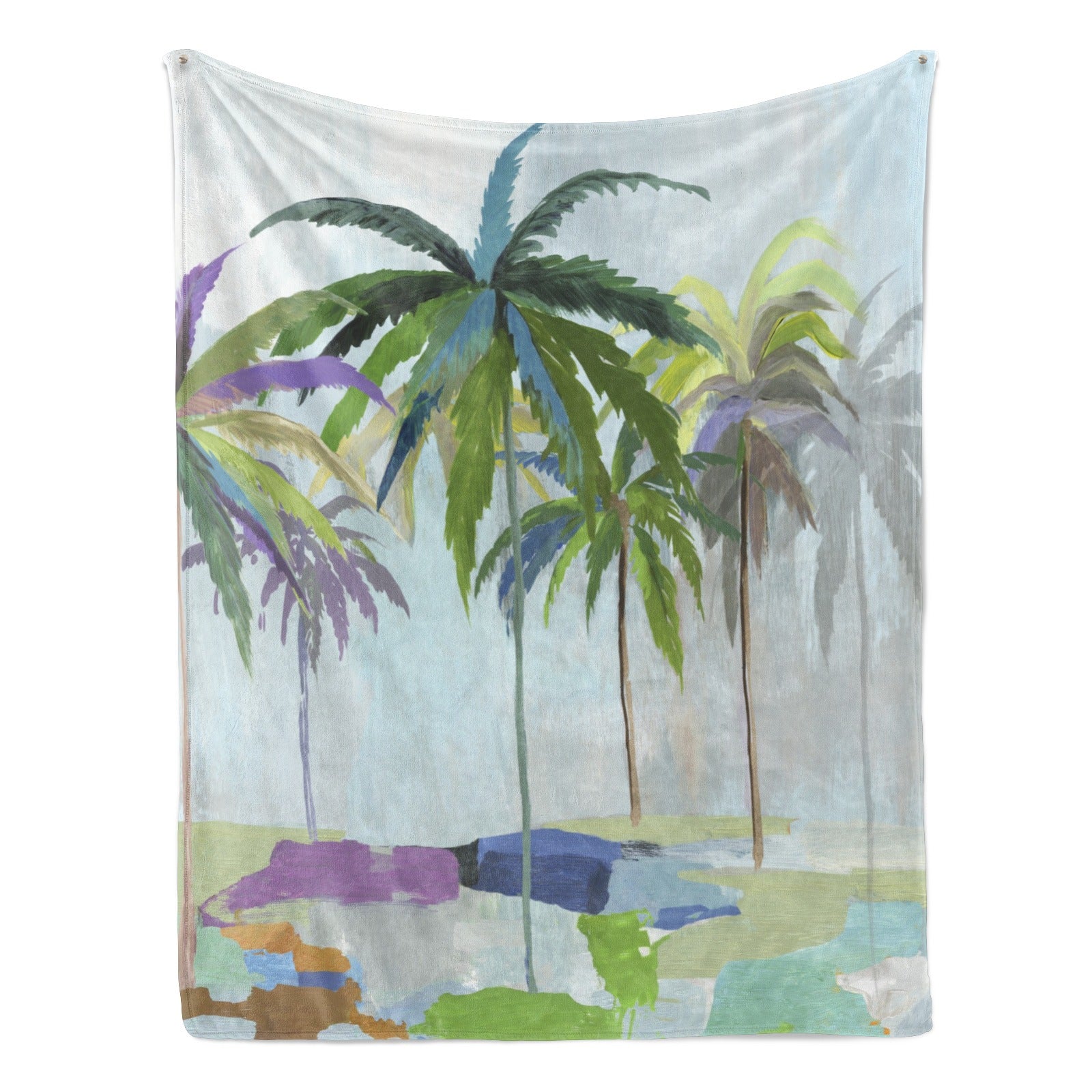 Abstract coconut palm trees flannel blanket, soft and cozy, perfect for sofa or bed use, Made in USA