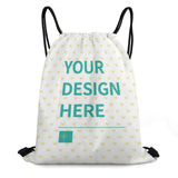 Custom Drawstring Backpack - White honeycomb fabric with heart pattern, with text 'YOUR DESIGN HERE'