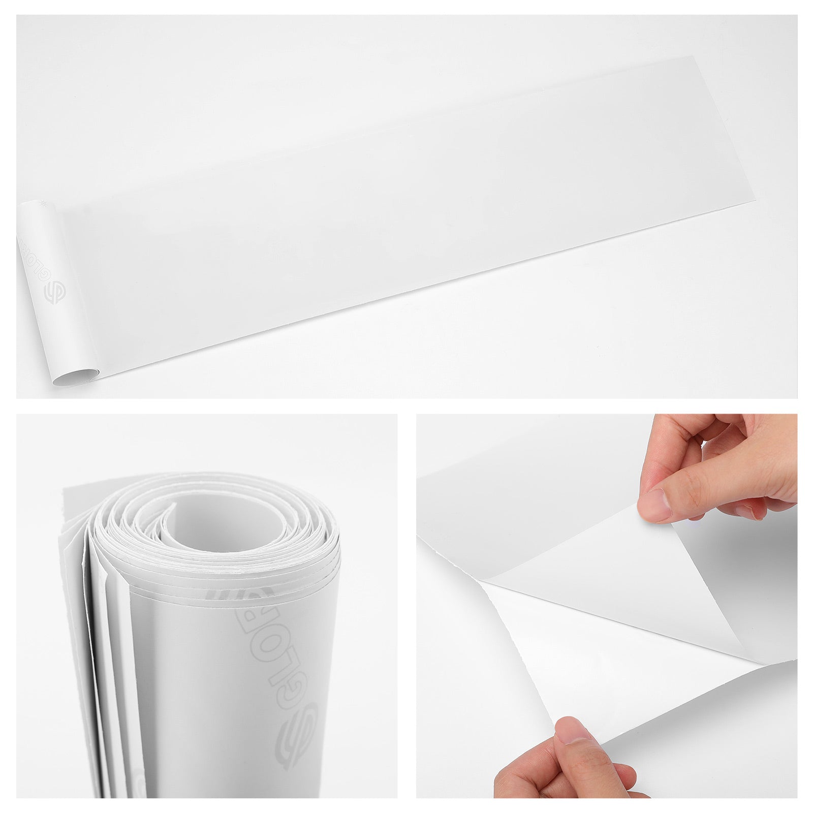 White removable adhesive stair sticker roll, peel and stick for easy application.