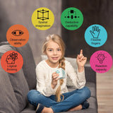 Girl with personalized photo puzzle cube, showcasing benefits like spatial imagination and cognitive skills, a perfect gift.