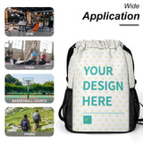 Personalized drawstring backpack with 'YOUR DESIGN HERE', ideal for gym/travel/sport, honeycomb fabric.
