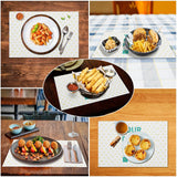 Custom PVC placemats showcasing diverse dining scenes, heart pattern design, kitchen decor, durable and easy to clean.