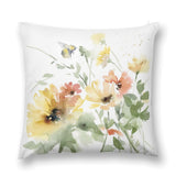 Plush throw pillow cover with watercolor bee and floral design, soft and fluffy decorative pillow for sofa and couch.