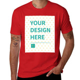Customizable red short sleeve t-shirt for men with 'YOUR DESIGN HERE' design from MyArtsyGift.com