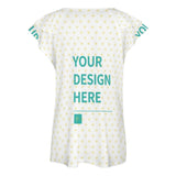 Customizable V-neck summer t-shirt with ruffle sleeves, 'YOUR DESIGN HERE' print, perfect personalized gift.