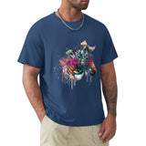 Men's blue cotton t-shirt featuring a watercolor zebra design. Comfortable crew neck tee for men, perfect for MyArtsyGift.