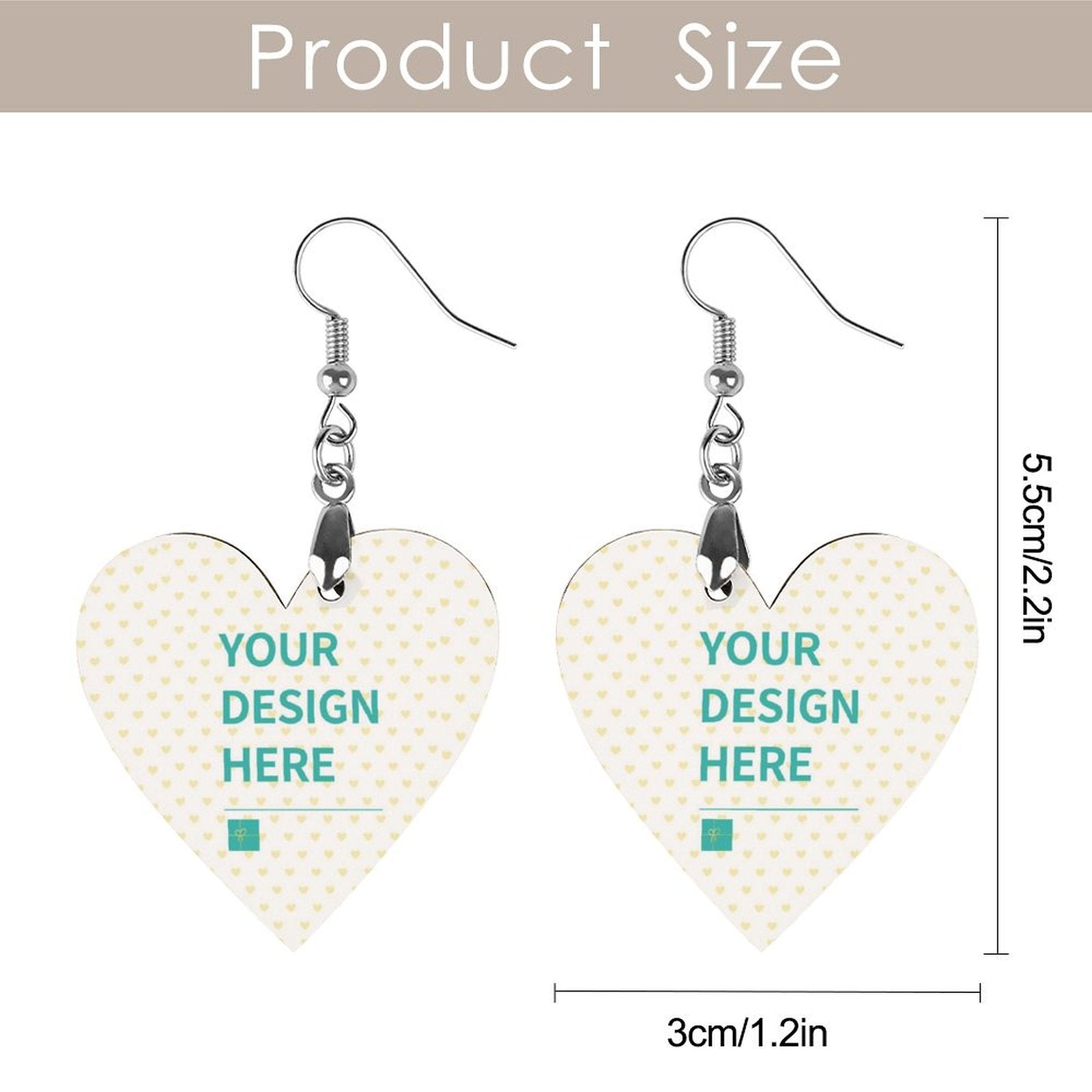 Custom wooden heart earrings with personalized design area, ideal gift for women and girls