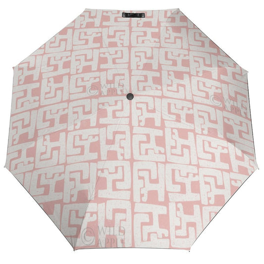 Pink and white patterned travel umbrella, windproof and rainproof