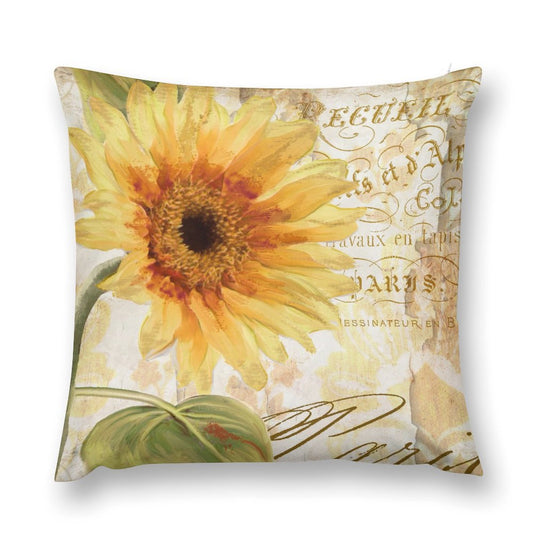 Sunflower plush pillow cover for sofa, couch, living room, with soft fluffy material and French text
