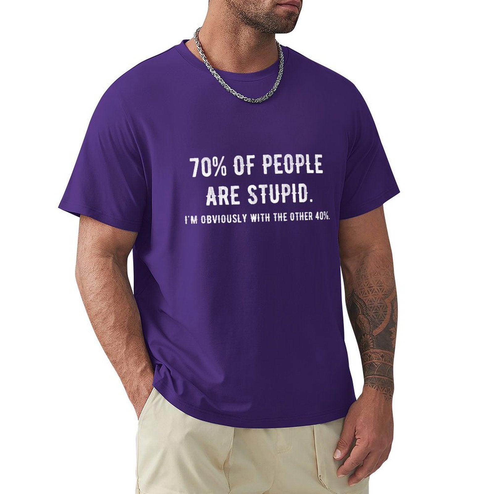 Purple men's crew neck t-shirt with funny graphic, classic tee