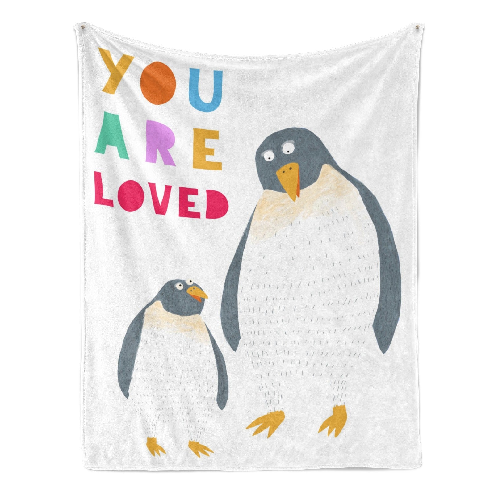 Kids super soft flannel blanket with penguins and "YOU ARE LOVED" text