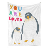 Kids super soft flannel blanket with penguins and "YOU ARE LOVED" text