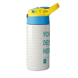 Kids insulated water bottle with custom design, 'YOU DESIGN HERE' text, leak-proof toddler cup with straw and lid