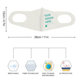 Customizable kids face mask, reusable and breathable. Featuring design area and UV protection.