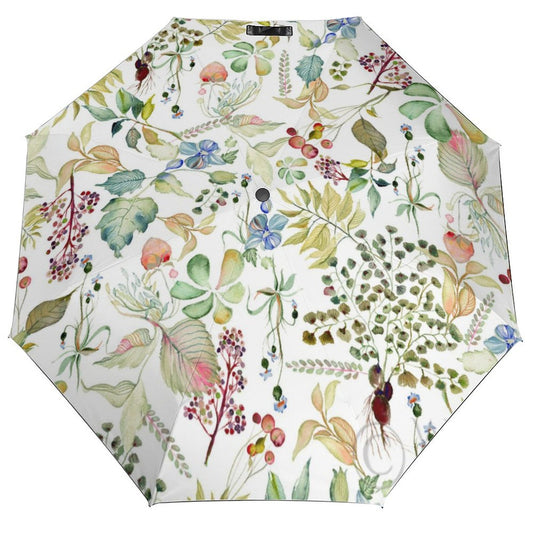 Floral print umbrella for rain and sun protection. Watercolor design, automatic open-close, windproof gift.