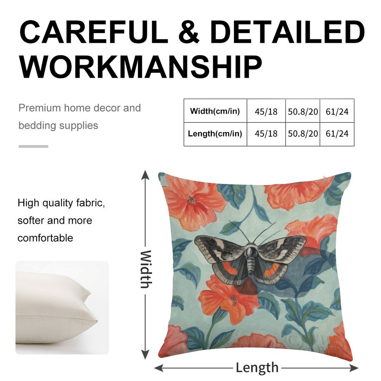 Linen throw pillow case with Academia Moth design, premium home decor, made in USA