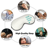 Customizable sleep mask with "YOUR DESIGN HERE" for travel and office use, promoting high-quality sleep in diverse settings.