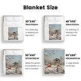 Winter Seasons cardinal bird flannel blanket sizes: 30x40, 40x50, 50x60, and 60x80. Cozy and warm for home.
