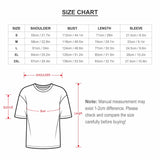 MyArtsyGift Men's T-Shirt Size Chart - Shoulder, Bust, Length, Sleeve Measurements Guide