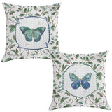 Super Soft Throw Pillow Case Set of 2, features a watercolor butterfly design with leafy floral patterns. Made in USA