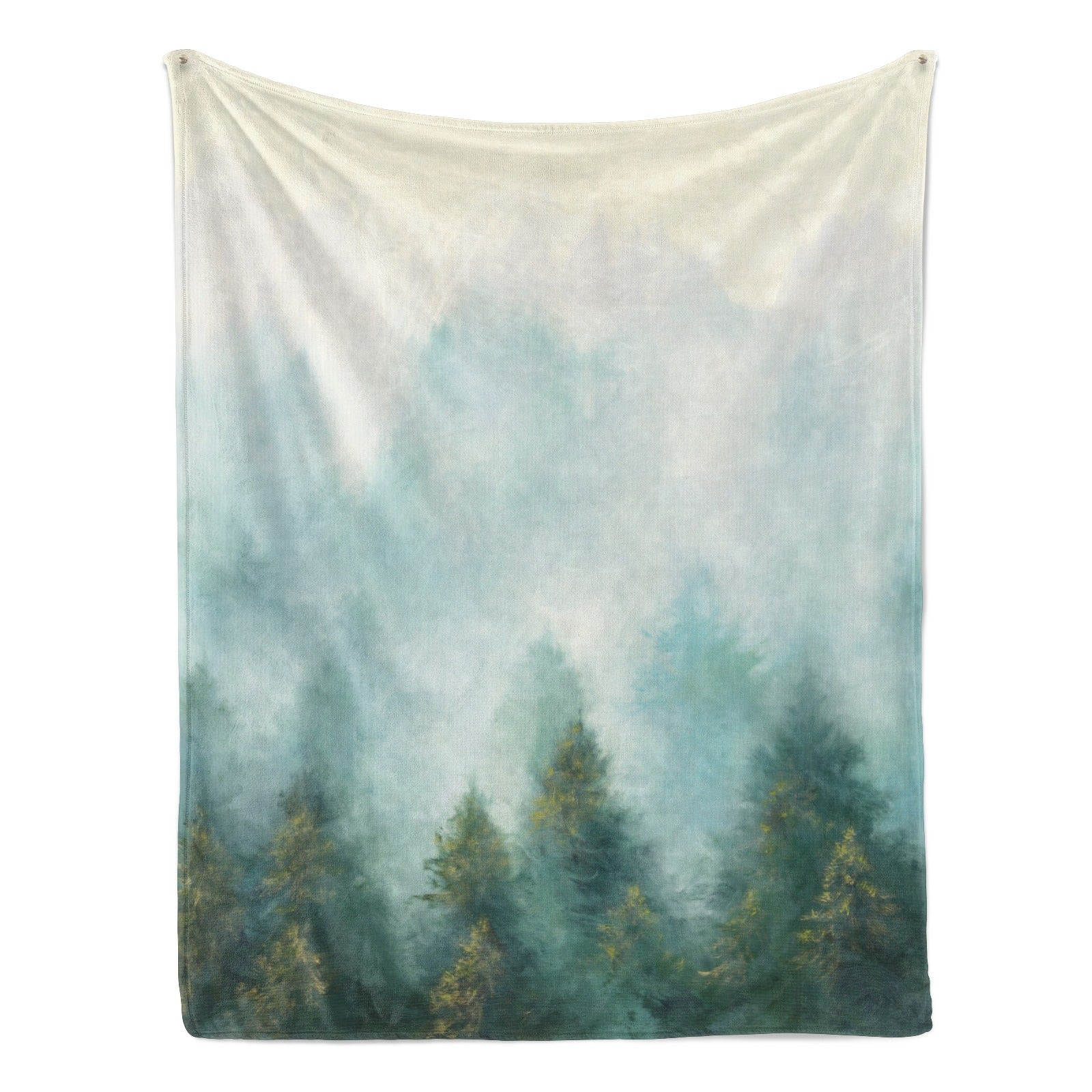 Misty Forest Flannel Blanket made in USA, cozy forest print for indoor/outdoor use
