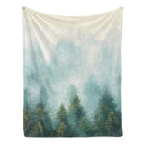 Misty Forest Flannel Blanket made in USA, cozy forest print for indoor/outdoor use
