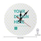 Personalized round wooden wall clock with custom design area. Perfect for home decor and gifting. 25cm/9.8in.