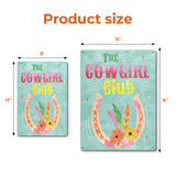 Cowgirl Club tin sign with horseshoe and floral design, Made in USA, home decor