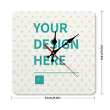 Custom square wall clock with 'Your Design Here' text, perfect for home decor or a personalized gift.
