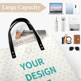 Customizable PU leather tote bag with 'YOUR DESIGN' heart pattern, for shopping and work, white