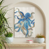 Octopus Modern Wall Art Canvas Print, blue and gold art for living room home decor