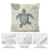 Sea turtle nautical plush throw pillow cover with map design. Soft, comfortable fabric, perfect for living room and couch.