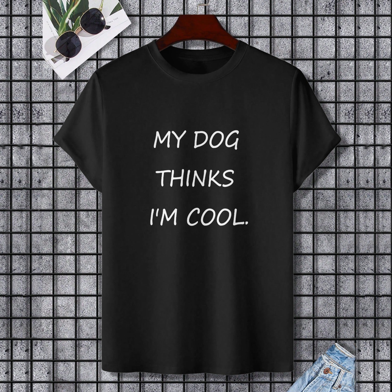 Black "My Dog Thinks I'm Cool" T-shirt, Gildan Unisex, cotton, graphic tee.