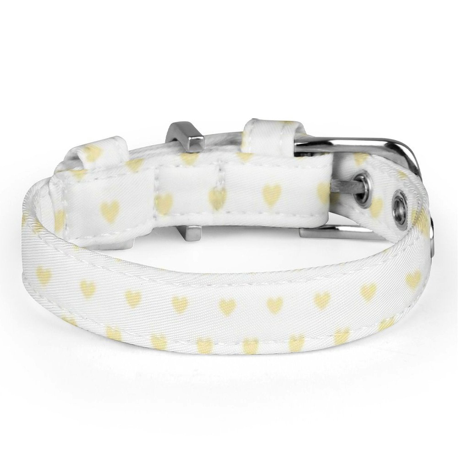 White Oxford pet collar with yellow heart pattern for pets, stainless steel buckle, pet memorial gift.