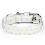 White Oxford pet collar with yellow heart pattern for pets, stainless steel buckle, pet memorial gift.