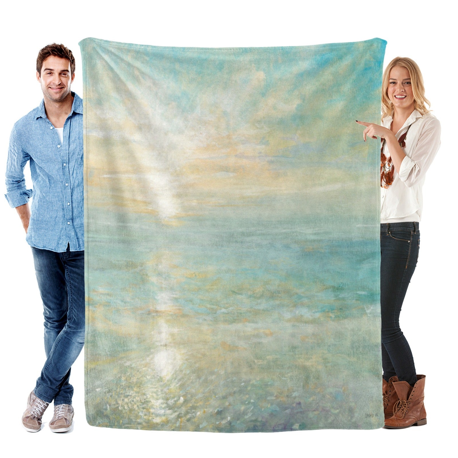 Beach Sunrise Flannel Blanket - 100% Polyester, Soft and Cozy, Customizable Gifts