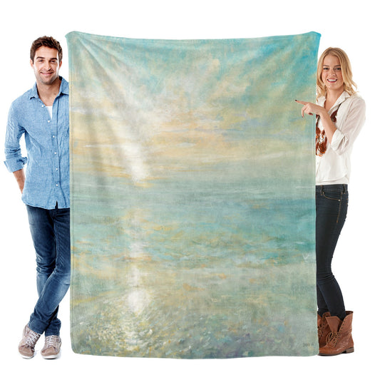 Beach Sunrise Flannel Blanket - 100% Polyester, Soft and Cozy, Customizable Gifts