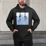 Men's black hoodie sweatshirt with abstract art design; comfortable, USA made, featuring 'WILD APPLE' art.