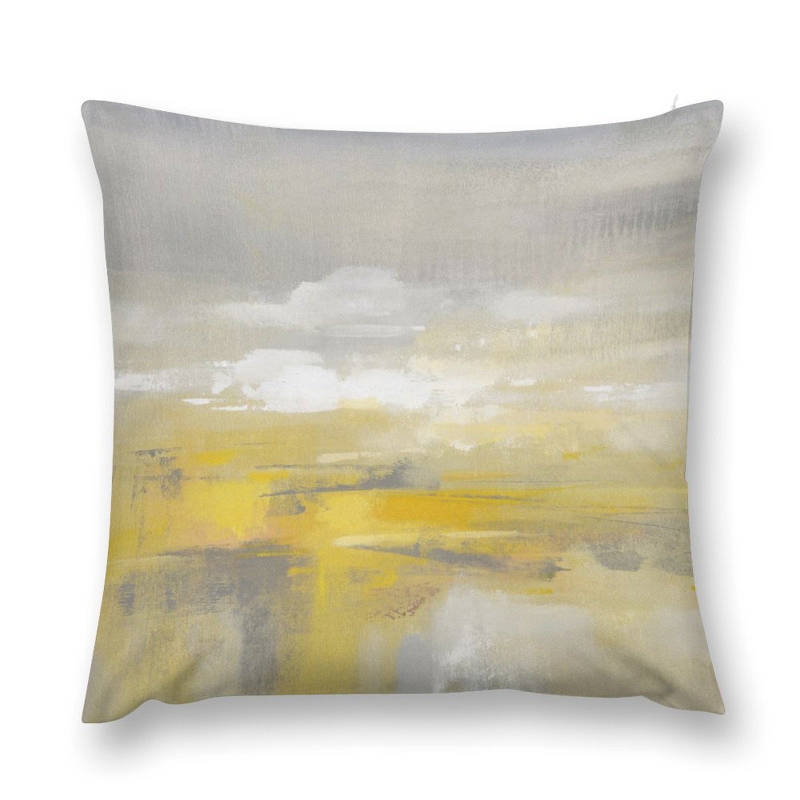 Luxury Soft Throw Pillow Cover with Abstract Landscape Art, Yellow and Gray, for Sofa, Couch, Living Room