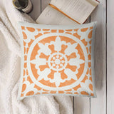Decorative throw pillow cover in orange and white floral pattern. Plush short plush material. Perfect for sofa or couch.